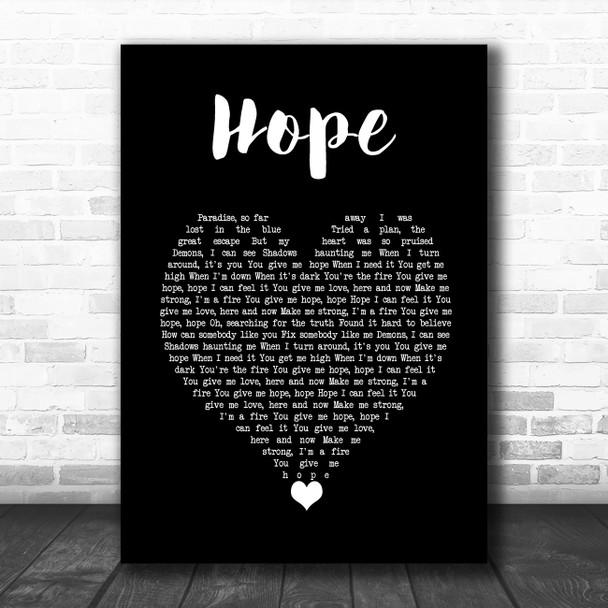 DubVision Hope Black Heart Decorative Wall Art Gift Song Lyric Print