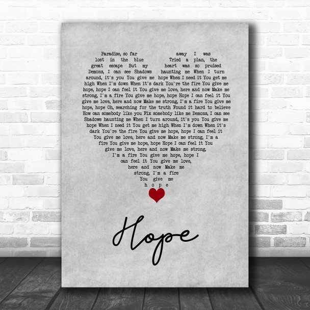 DubVision Hope Grey Heart Decorative Wall Art Gift Song Lyric Print