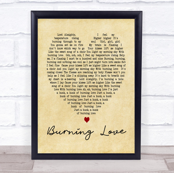 Elvis Presley Burning Love Vintage Heart Song Lyric Music Wall Art Print