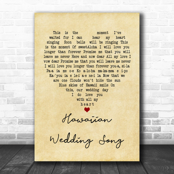 Elvis Presley Hawaiian Wedding Song Vintage Heart Song Lyric Music Wall Art Print Elvis Presley Hawaiian Wedding Song Vintage Heart Song Lyric Music Wall Art Print