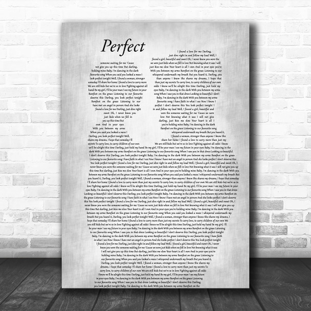 Ed Sheeran Perfect Father & Child Grey Decorative Wall Art Gift Song Lyric Print
