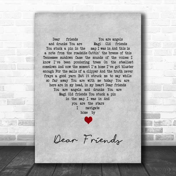 Elbow Dear Friends Grey Heart Decorative Wall Art Gift Song Lyric Print