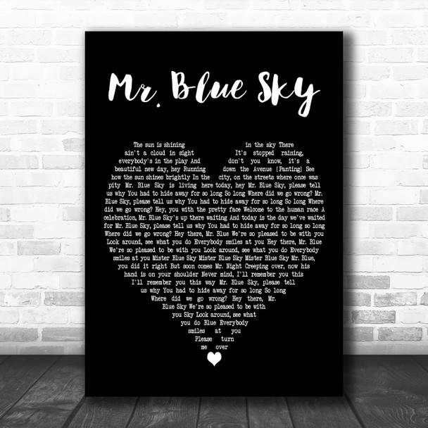 Electric Light Orchestra Mr. Blue Sky Black Heart Decorative Wall Art Gift Song Lyric Print