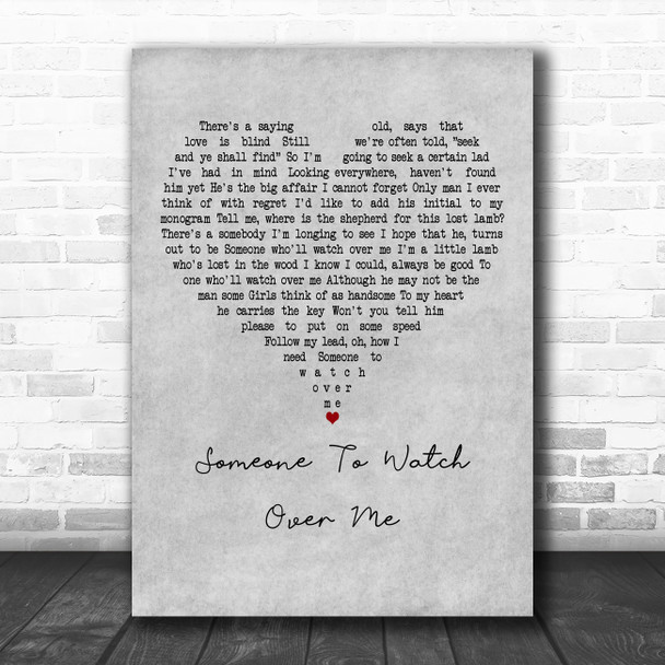 Ella Fitzgerald Someone To Watch Over Me Grey Heart Decorative Wall Art Gift Song Lyric Print