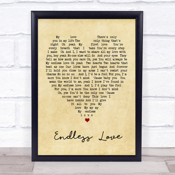 Endless Love Luther Vandross Vintage Heart Song Lyric Music Wall Art Print