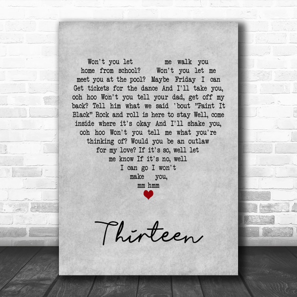 Elliott Smith Thirteen Grey Heart Decorative Wall Art Gift Song Lyric Print