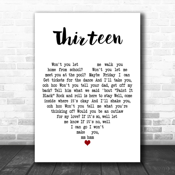 Elliott Smith Thirteen White Heart Decorative Wall Art Gift Song Lyric Print