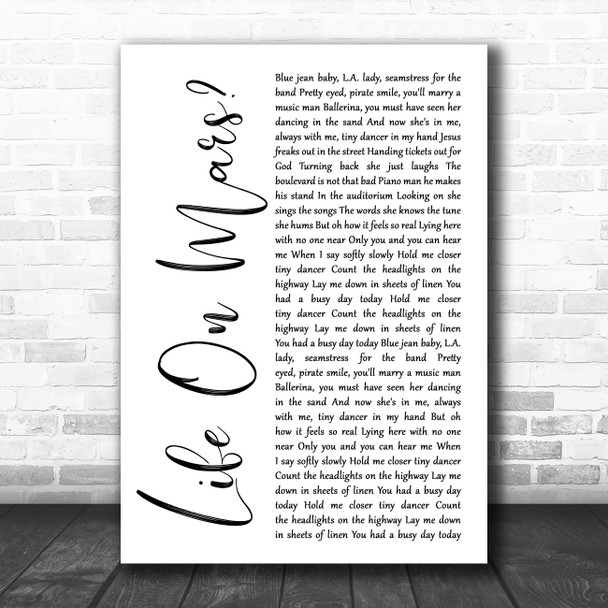 Elton John Tiny Dancer White Script Decorative Wall Art Gift Song Lyric Print