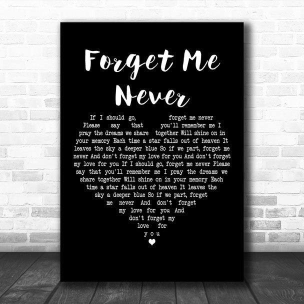 Elvis Presley Forget Me Never Black Heart Decorative Wall Art Gift Song Lyric Print