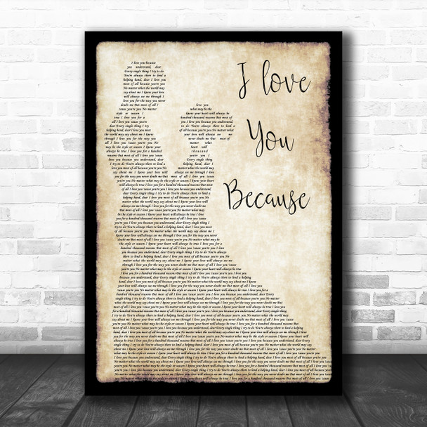 Elvis Presley I Love You Because Man Lady Dancing Decorative Wall Art Gift Song Lyric Print