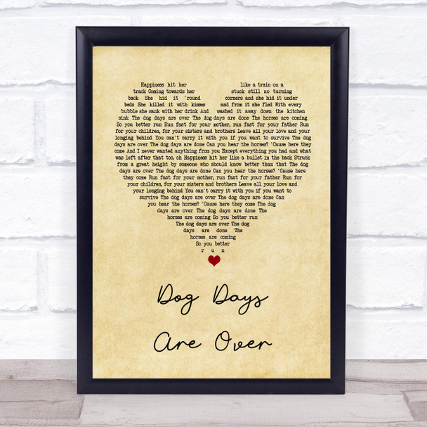 Florence + The Machine Dog Days Are Over Vintage Heart Song Lyric Music Wall Art Print