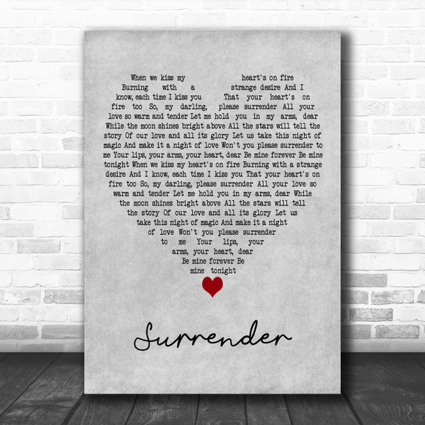 Elvis Presley Surrender Grey Heart Decorative Wall Art Gift Song Lyric Print