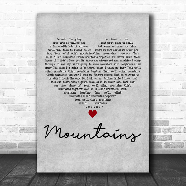 Emeli Sandé Mountains Grey Heart Decorative Wall Art Gift Song Lyric Print