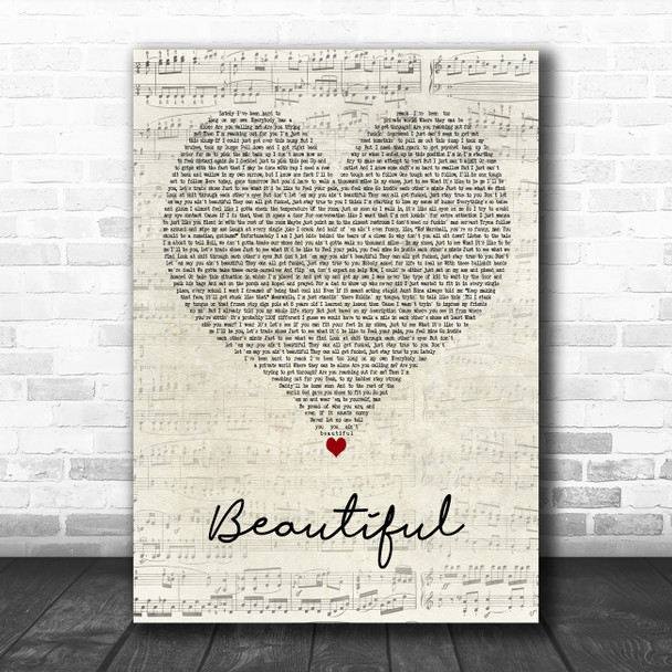 Eminem Beautiful Script Heart Decorative Wall Art Gift Song Lyric Print