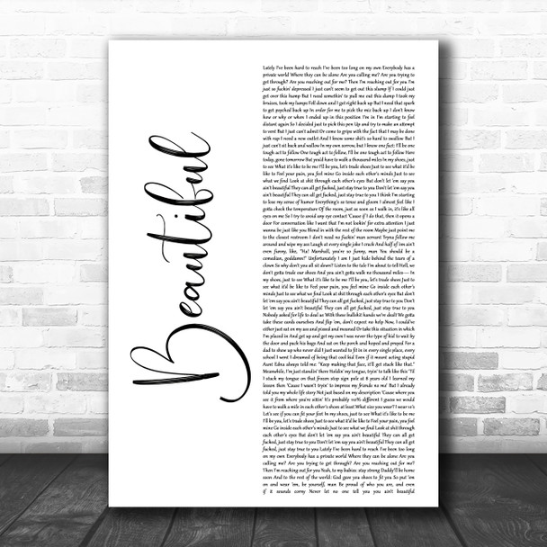 Eminem Beautiful White Script Decorative Wall Art Gift Song Lyric Print