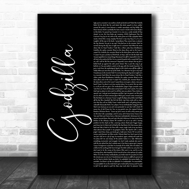 Eminem Godzilla Black Script Decorative Wall Art Gift Song Lyric Print