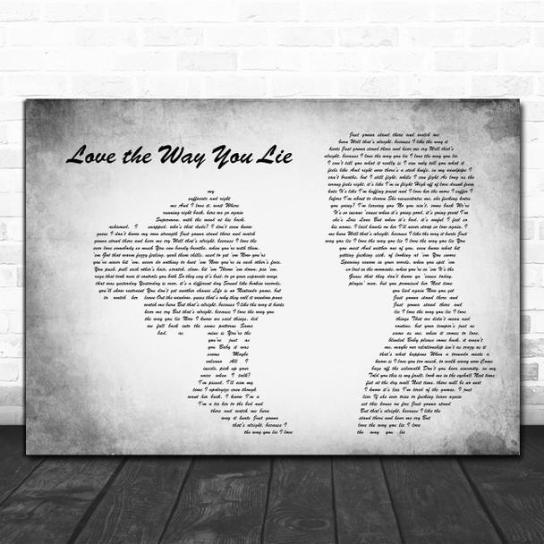 Eminem Love the Way You Lie Man Lady Couple Grey Decorative Gift Song Lyric Print