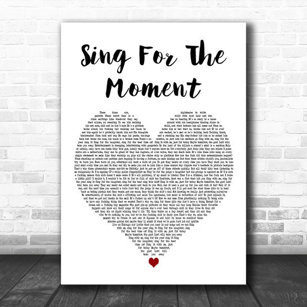 Eminem Sing For The Moment White Heart Decorative Wall Art Gift Song Lyric Print