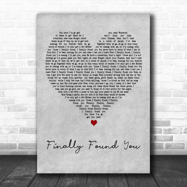 Enrique Iglesias Finally Found You Grey Heart Decorative Wall Art Gift Song Lyric Print