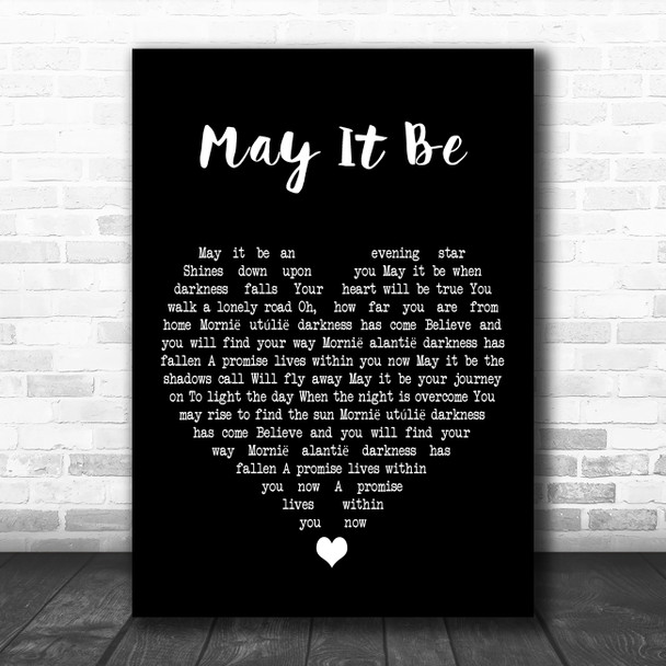 Enya May It Be Black Heart Decorative Wall Art Gift Song Lyric Print