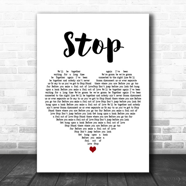 Erasure Stop White Heart Decorative Wall Art Gift Song Lyric Print