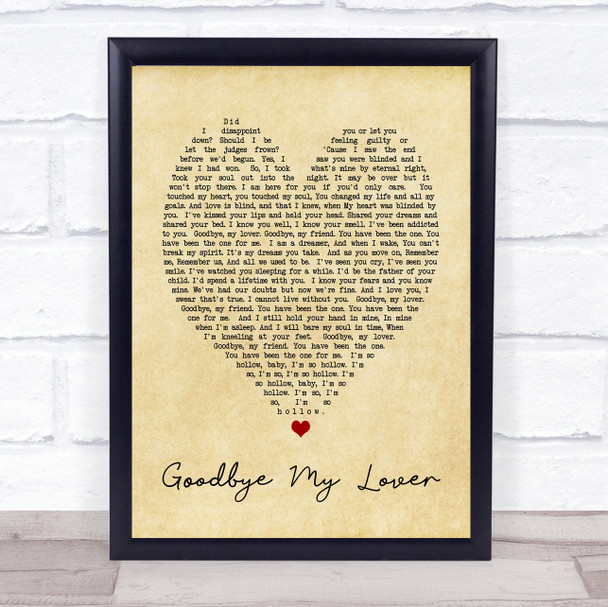 Goodbye My Lover James Blunt Vintage Heart Song Lyric Music Wall Art Print