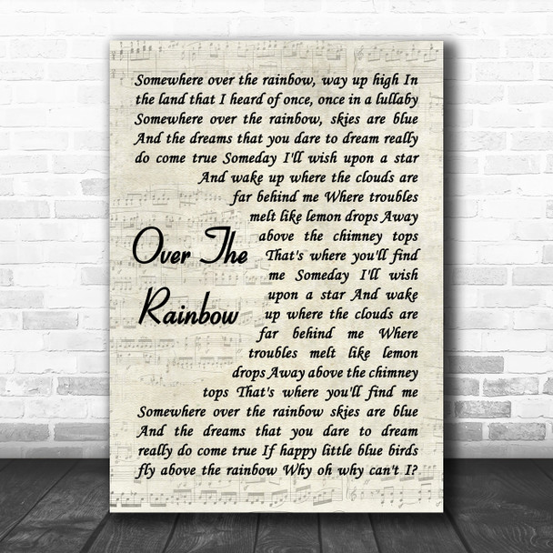 Eva Cassidy Over The Rainbow Vintage Script Decorative Wall Art Gift Song Lyric Print