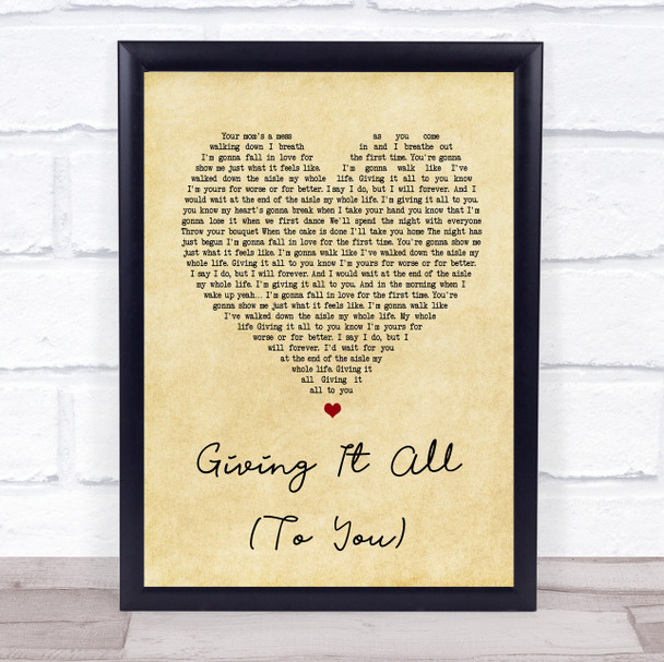 Haley & Michaels Giving It All (To You) Vintage Heart Song Lyric Music Wall Art Print