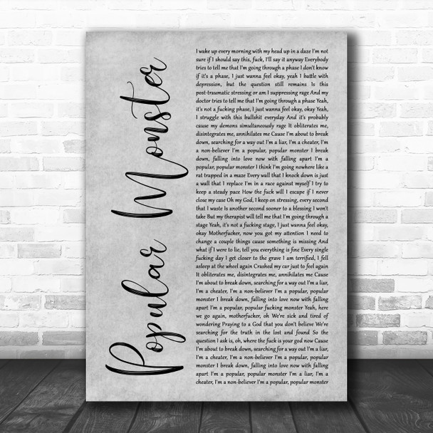 Falling In Reverse Popular Monster Grey Rustic Script Decorative Wall Art Gift Song Lyric Print