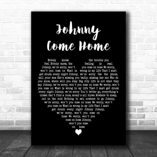 Fine Young Cannibals Johnny Come Home Black Heart Decorative Wall Art Gift Song Lyric Print