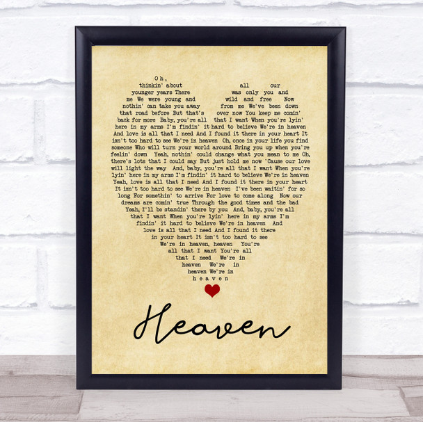 Heaven Bryan Adams Vintage Heart Song Lyric Music Wall Art Print