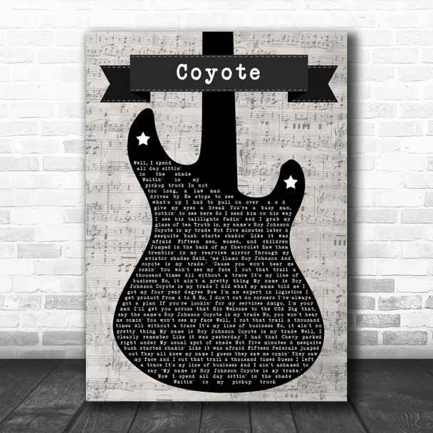 Flatland Cavalry Coyote Electric Guitar Music Script Decorative Wall Art Gift Song Lyric Print