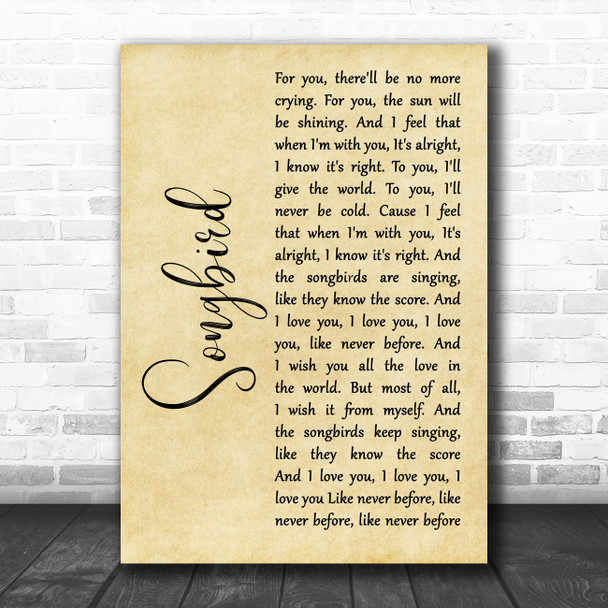 Fleetwood Mac Songbird Rustic Script Decorative Wall Art Gift Song Lyric Print