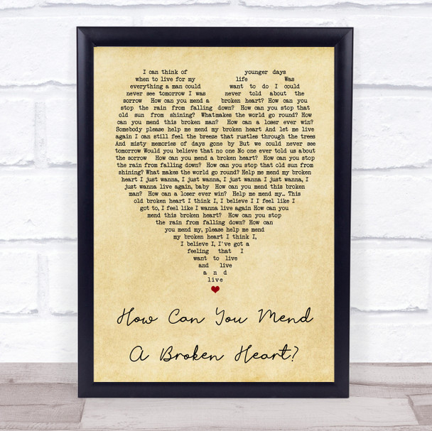 How Can You Mend A Broken Heart Al Green Vintage Heart Song Lyric Music Wall Art Print