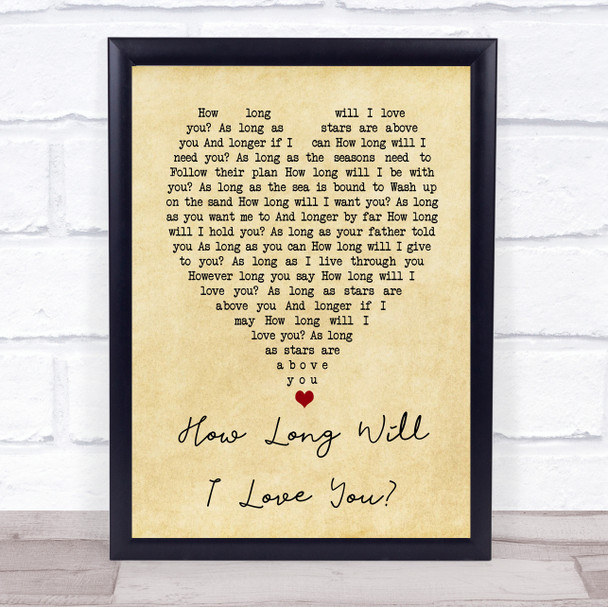 How Long Will I Love You Ellie Goulding Vintage Heart Song Lyric Music Wall Art Print