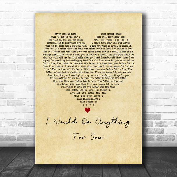 Foster The People I Would Do Anything For You Vintage Heart Song Lyric Print