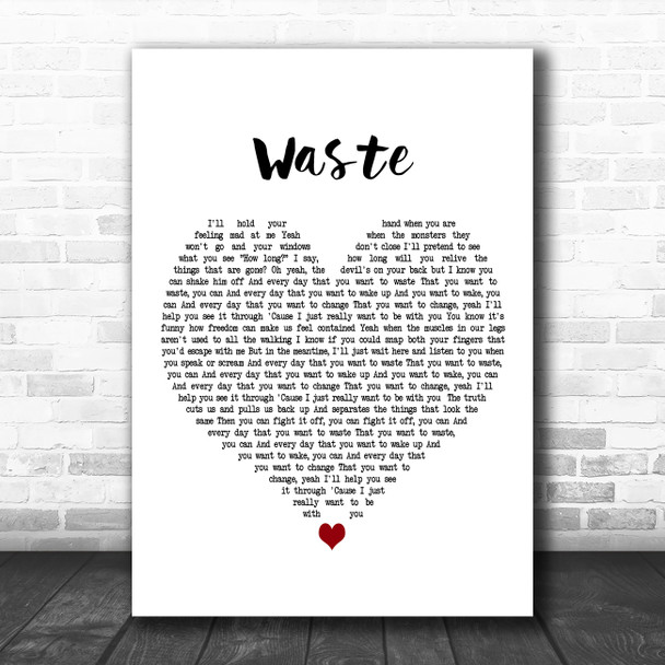 Foster The People Waste White Heart Decorative Wall Art Gift Song Lyric Print