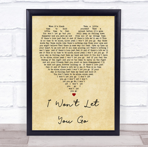 I Won't Let You Go James Morrison Vintage Heart Song Lyric Music Wall Art Print
