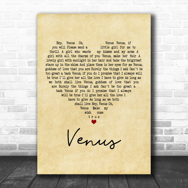 Frankie Avalon Venus Vintage Heart Decorative Wall Art Gift Song Lyric Print