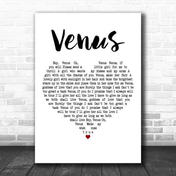 Frankie Avalon Venus White Heart Decorative Wall Art Gift Song Lyric Print