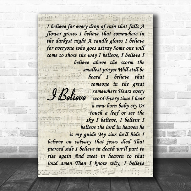 Frankie Laine I Believe Vintage Script Decorative Wall Art Gift Song Lyric Print