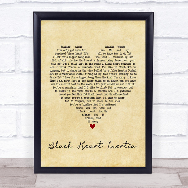 Incubus Black Heart Inertia Vintage Heart Song Lyric Music Wall Art Print