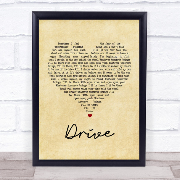Incubus Drive Vintage Heart Song Lyric Music Wall Art Print