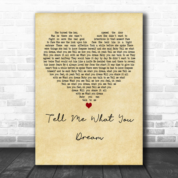 Gabrielle Tell Me What You Dream Vintage Heart Decorative Wall Art Gift Song Lyric Print