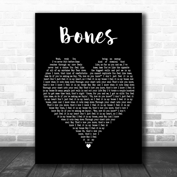 Galantis Featuring OneRepublic Bones Black Heart Decorative Wall Art Gift Song Lyric Print