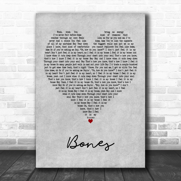 Galantis Featuring OneRepublic Bones Grey Heart Decorative Wall Art Gift Song Lyric Print