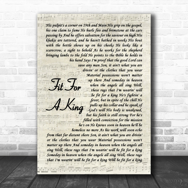 Garth Brooks Fit For A King Vintage Script Decorative Wall Art Gift Song Lyric Print