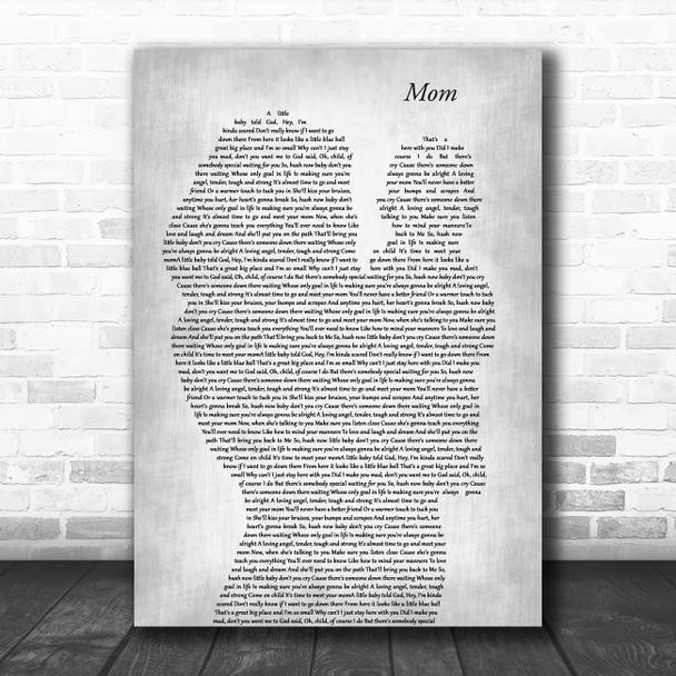 Garth Brooks Mom Mother & Baby Grey Decorative Wall Art Gift Song Lyric Print