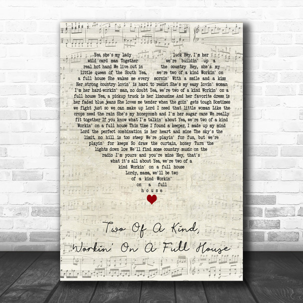 Garth Brooks Two Of A Kind, Workin' On A Full House Script Heart Wall Art Gift Song Lyric Print