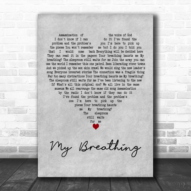 Gary Numan My Breathing Grey Heart Decorative Wall Art Gift Song Lyric Print